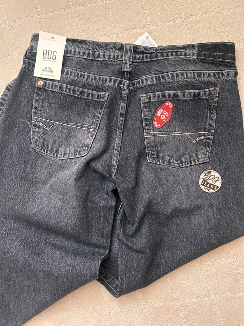 BDG Black Washed Patchwork Tiger Jeans - Picture 6 of 7